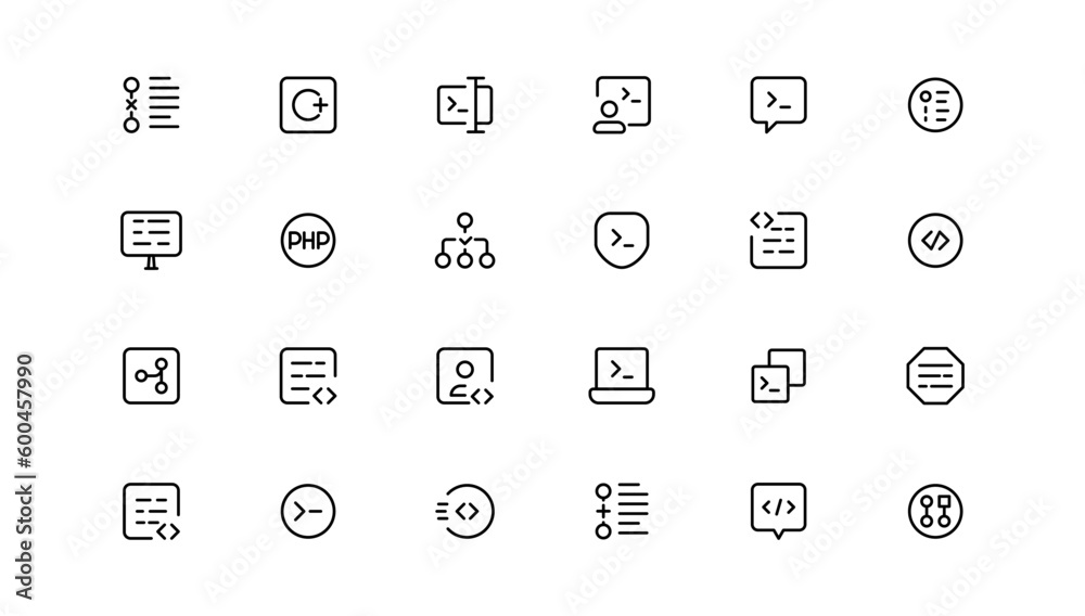 Developer icon set. Included the icons as code, programmer coding, mobile app, api, node connect, flow, logic, web coder, bug fix Developer icon set. Included the icons as code, programmer coding, mobile app, api, node connect, flow, logic, web coder, bug fix