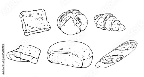 set of hand drawn illustrations of bread