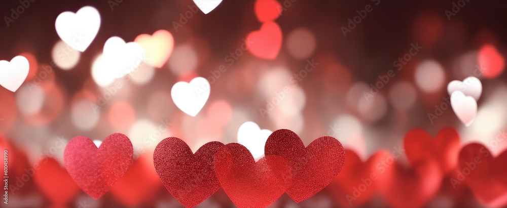 Romantic creative valentine's day red background with sparkling bokeh hearts. Generative AI. Romantic creative valentine's day red background with sparkling bokeh hearts. Generative AI.