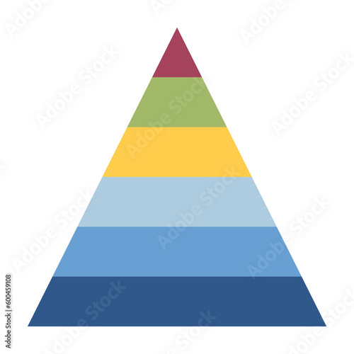 colorful pyramid chart with 6 steps, triangle infographic illustration vector graphic