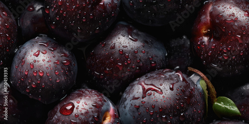 Summer is here: Fresh fruit with splashes and water drops. A healthy lifestyle with plums - AI generative
