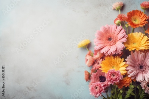 Colorful Daisy bouquet flower beautiful arrangement plain color background AI Generated