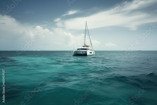 Yacht in the middle of the ocean. Generative AI.