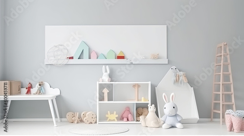 Kids Room Wall Decor Mockup on White Background © Mabes
