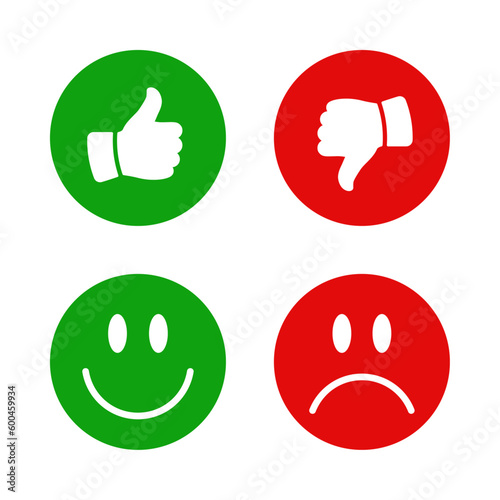Thumb up and thumb down. Smiley icon