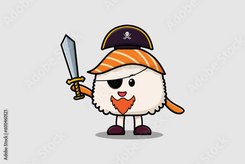 Cute cartoon character Sushi pirate illustration in modern style design