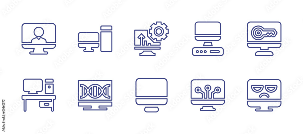 Computer line icon set. Editable stroke. Vector illustration. Containing computer screen, pc, computer, access, desk.