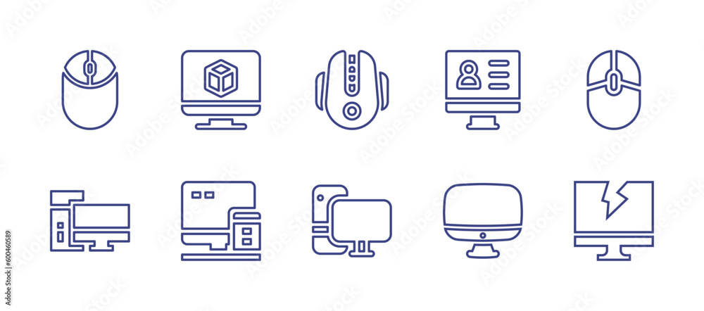 Computer line icon set. Editable stroke. Vector illustration. Containing computer mouse, computer, mouse, online voting, personal computer, crack.