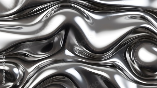 3D wallpaper that mimics the look of luxurious and glamourous, flowing liquid silver using metallic colours and organic, flowing shapes. Generative AI.