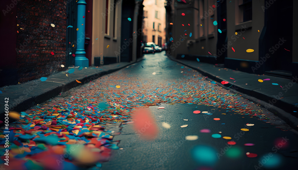 colorful confetti on the street colorful confetti on the street