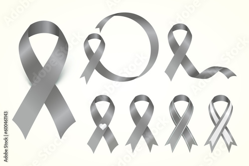 A gray ribbon is used to raise awareness for a variety of illnesses and conditions that affect both adults and children, such as asthma, brain tumors, Aphasia, Borderline personality disorderand diabe