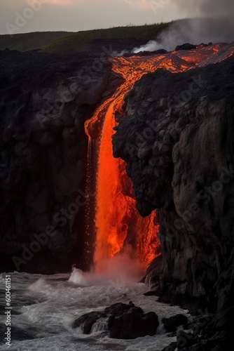 Stunning Lava waterfall, Generative AI