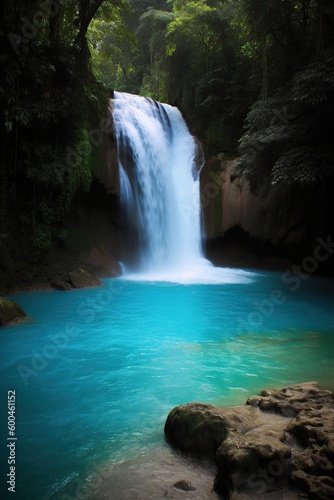 Stunning waterfall with bright blue water, Generative AI