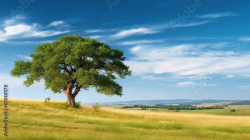 Single green tree on a hill, Generative AI