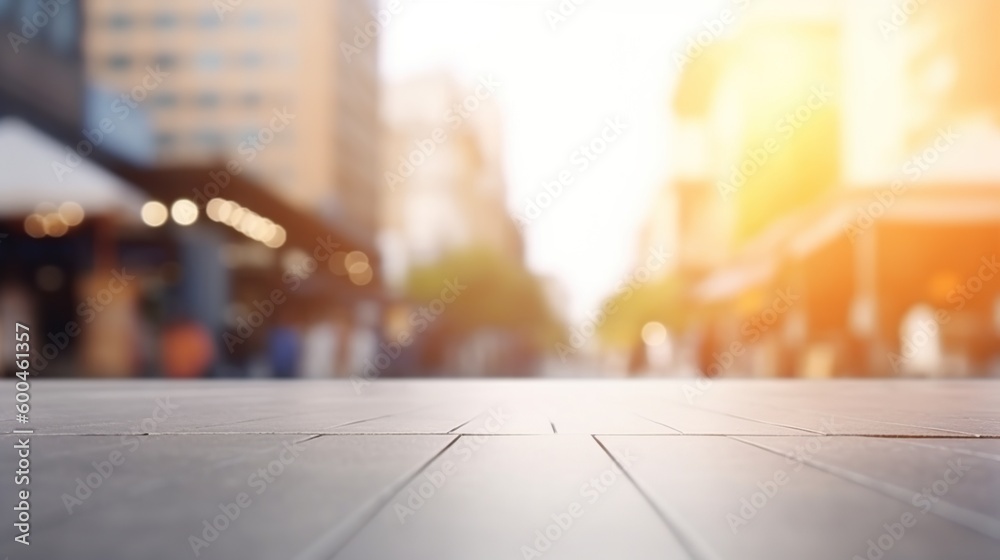 Abstract blurred empty sidewalk with corporate buildings behind