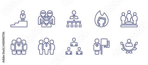 Leadership line icon set. Editable stroke. Vector illustration. Containing podium  team  organization  leadership  female  team leader  staff.