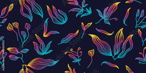 Exotic Seamless Floral Pattern with Colorful Gradient Style. Flower Motif. Suitable for Wallpaper  Wrapping Paper  Background  Fabric  Textile  Apparel  and Card Design