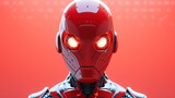 Red cyborg artificial intelligence with physical metal body. Generative AI.