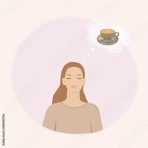 The young woman thinking about coffee