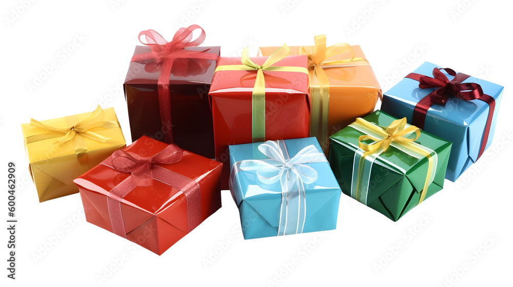 Multiple gifts on transparent background png Generative AI Multiple gifts on transparent background png Generative AI