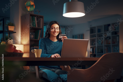 Woman doing online shopping at home