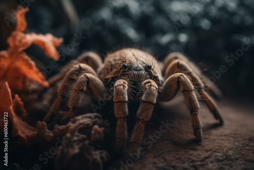 A highly detailed close-up of a plushy tarantula, generated by AI. Generative AI