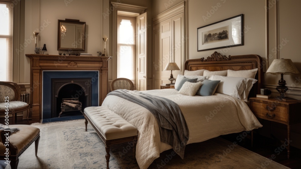 Interior design of Bedroom in Traditional style with Bed decorated with ...