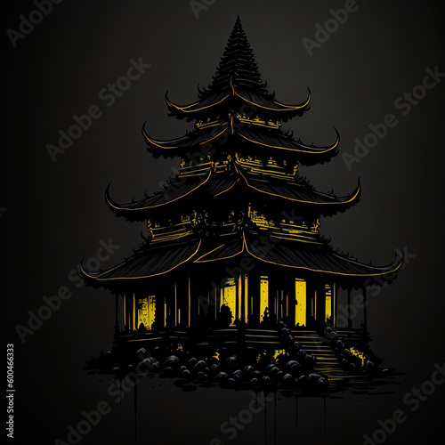 Muted balinese temple ink painting dark photography  © George