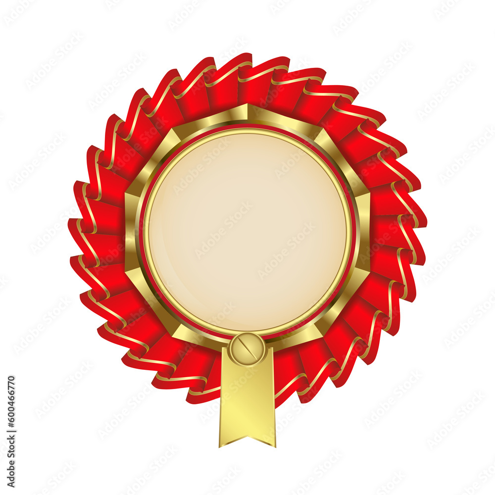 Round emblem in red with gilding and ribbons. Round emblem in red with gilding and ribbons.