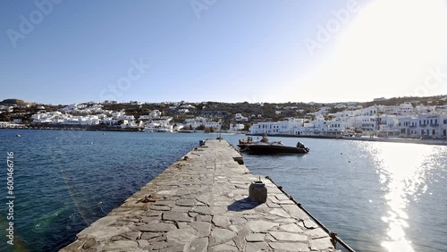 Cityscape of Chora with the Little Venice quarter, Mykonos, Cyclades, Greece.
