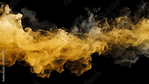 Golden smoke liquid on black background