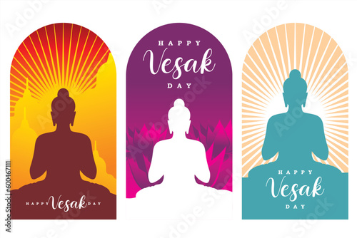 Happy vesak day. Silhouette meditation buddha. Gradient vesak day illustration