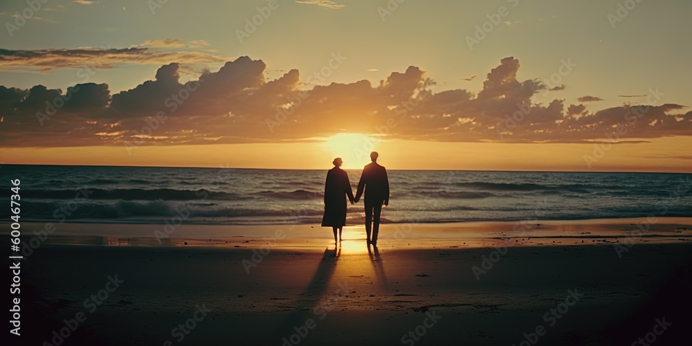 romantic couple in beautiful sunset by ai generative