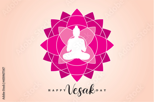 Happy vesak day. Silhouette meditation buddha. Gradient vesak day illustration