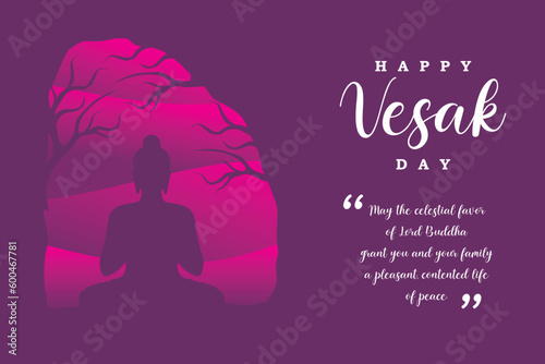 Happy vesak day. Silhouette meditation buddha. Gradient vesak day illustration