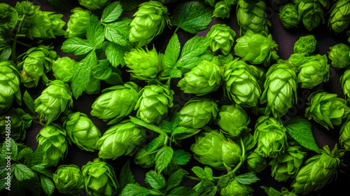 Green fresh hop cones for making beer and bread close up. Ai generated