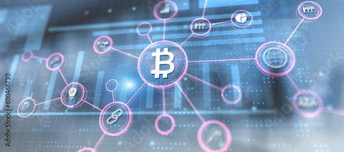 Bitcoin BTC Cryptocurrency digital money trading concept on virtual screen.