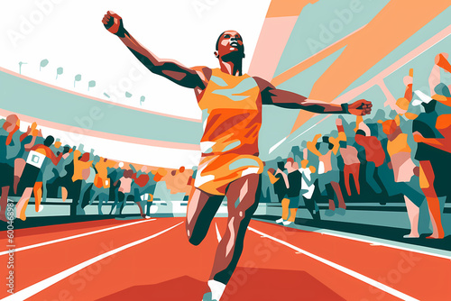 Runner crossing the finishing line, vector art