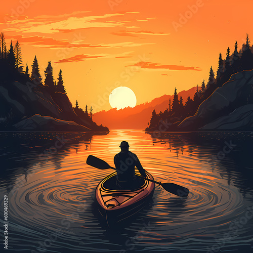 Kayaking At Sunset. Generative AI © premiumdesign