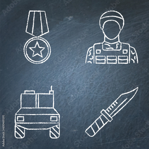 War and military icon set on chalkboard