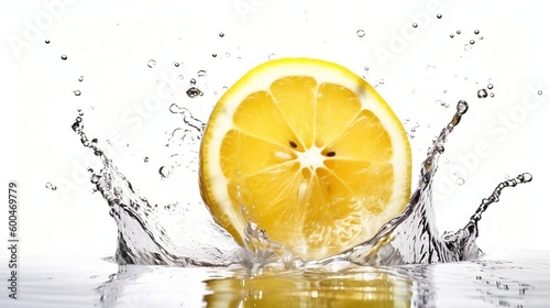 Freshly cut lemon dipped in water on a white background