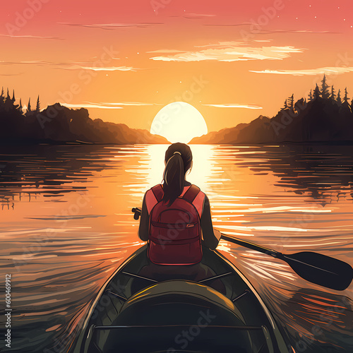 Kayaking At Sunset. Generative AI © premiumdesign