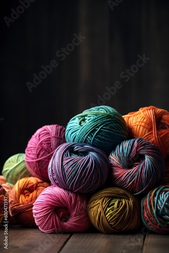 illustration, balls of multicolored thread, generative ai