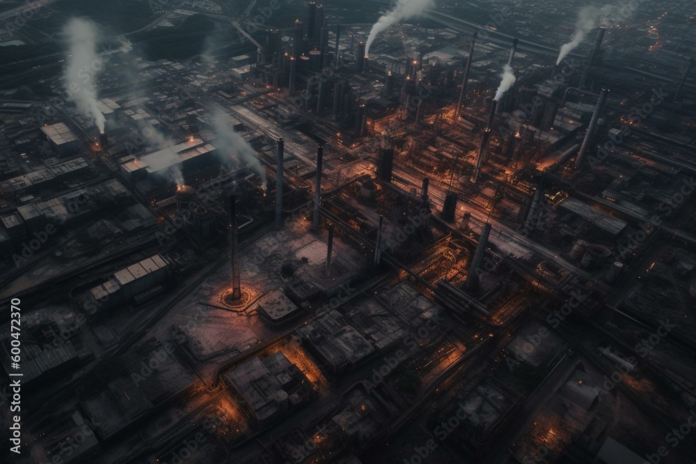 Amazing aerial view of factories and industrial sites. Generative AI