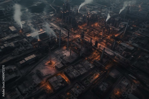 Amazing aerial view of factories and industrial sites. Generative AI