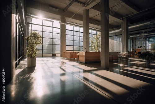 A contemporary open space with ample natural light. Generative AI