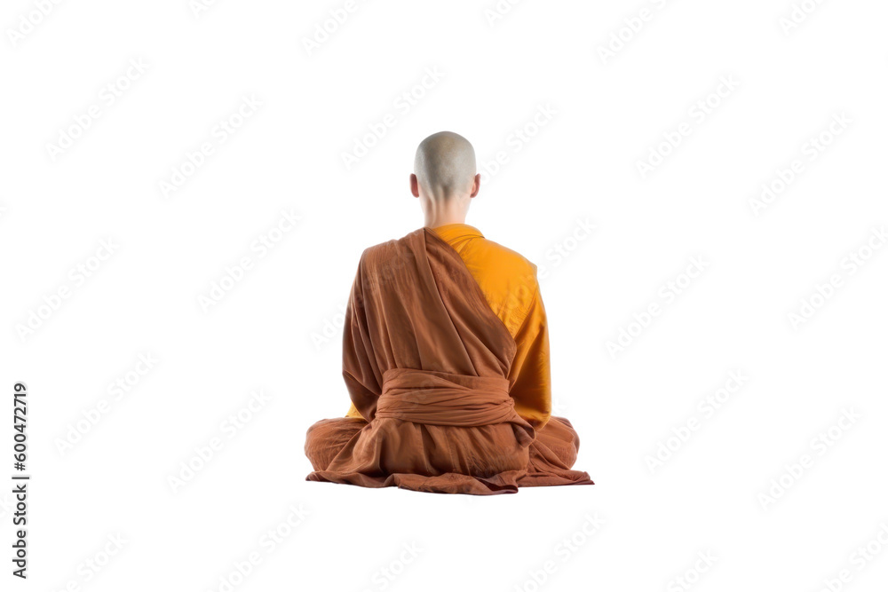 Monk Buddhist in meditation rear view isolated on transparent background. PNG, Generative AI Monk Buddhist in meditation rear view isolated on transparent background. PNG, Generative AI