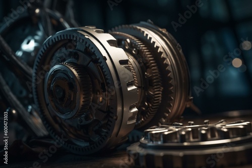 Innovative engineering depicted on gearwheels. Generative AI