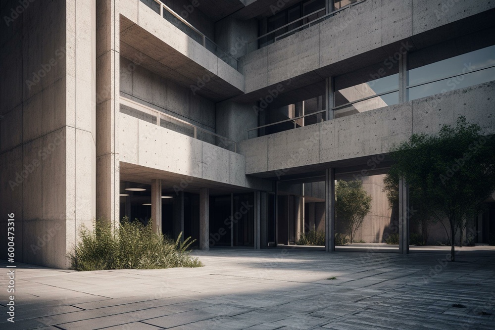 3D-rendered background of a concrete building exterior. Generative AI