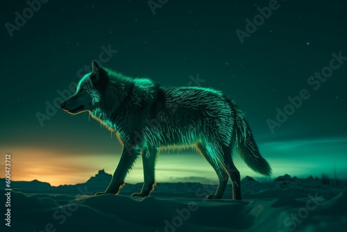 A wolf-shaped representation of the northern lights. Generative AI © Kaida